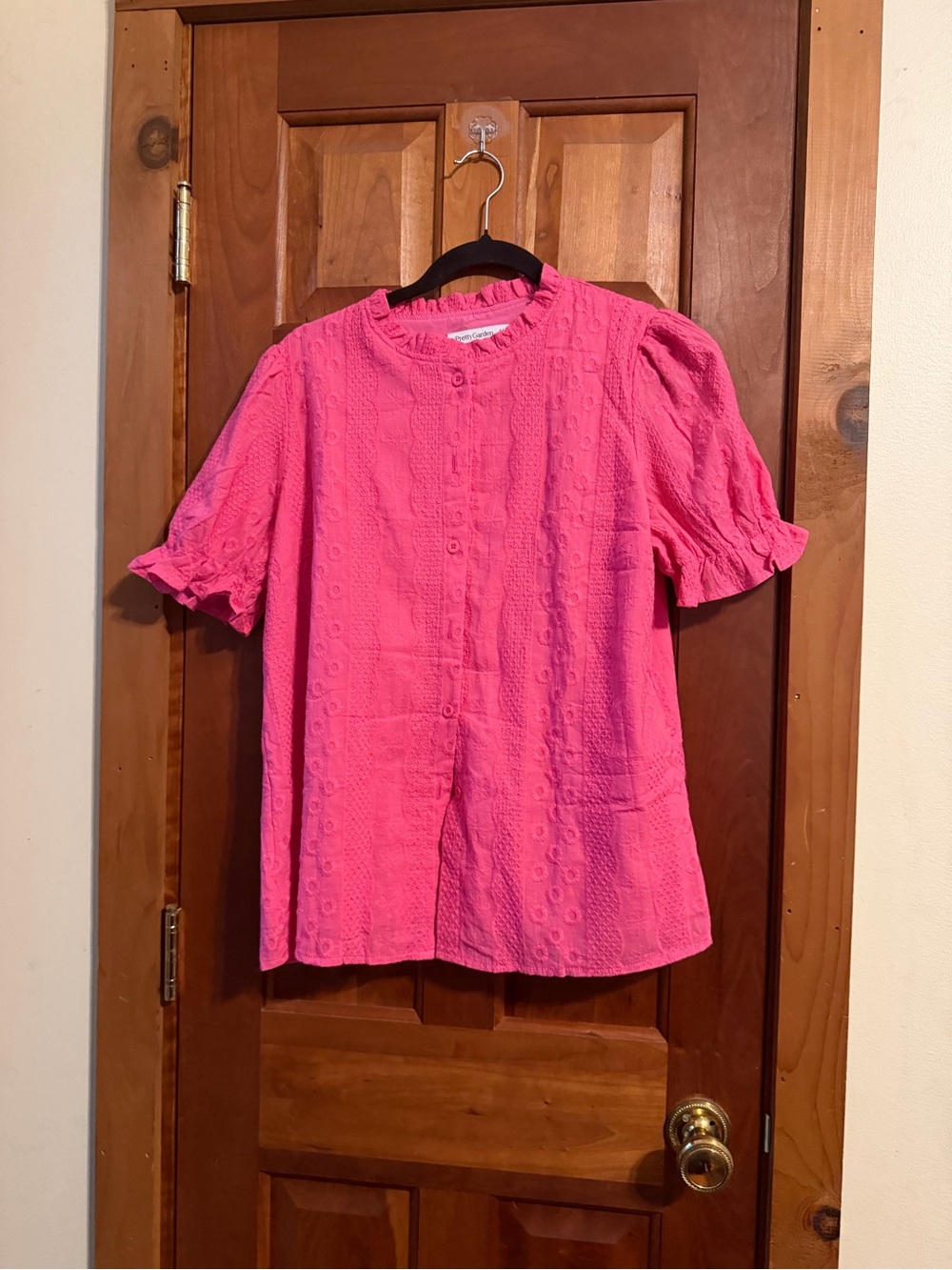 Women's Lovely Pink Textured Button-Front Top